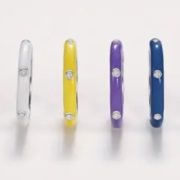 White Enamel Ring with Clear Stones Various Sizes - Picture 2 of 6